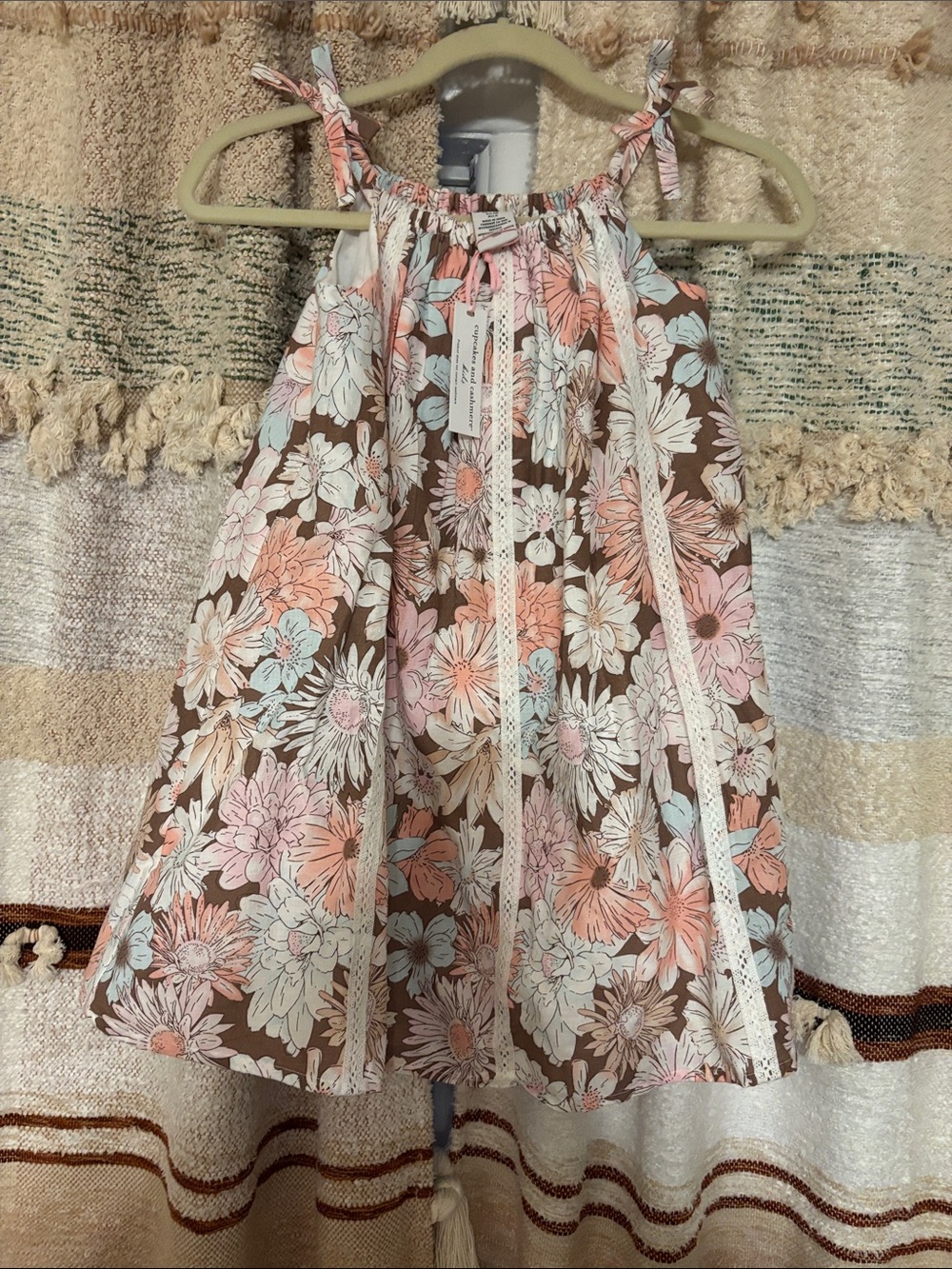 cupcakes & cashmere Brown Floral A-Line Dress with Pink and Light Blue Blooms